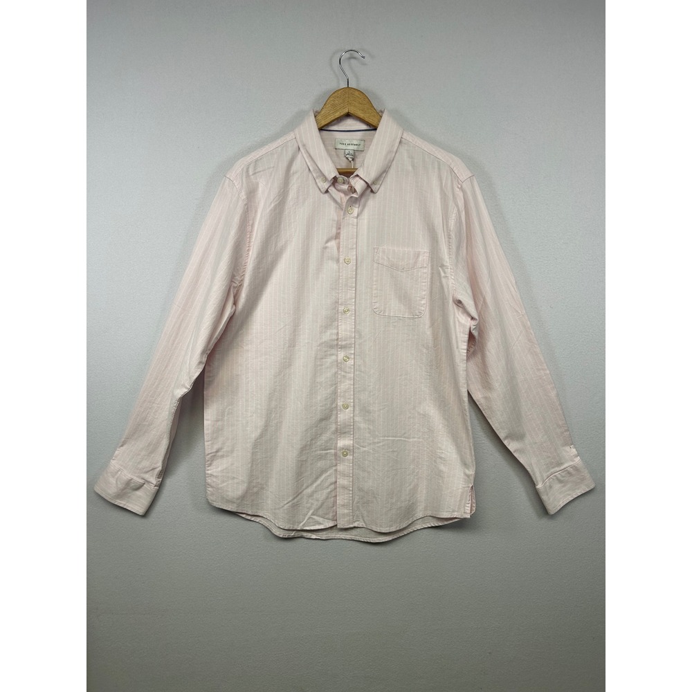 Preppy Free Assembly Mens LG Pink Pinstripe Oxford Button Down Shirt Long Sleeve